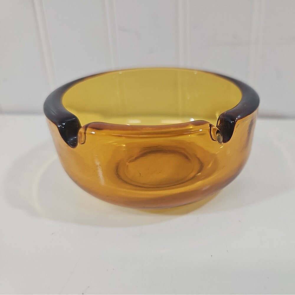 Mid Century Modern Gold Glass Ashtray 3.75"" x 1.75"